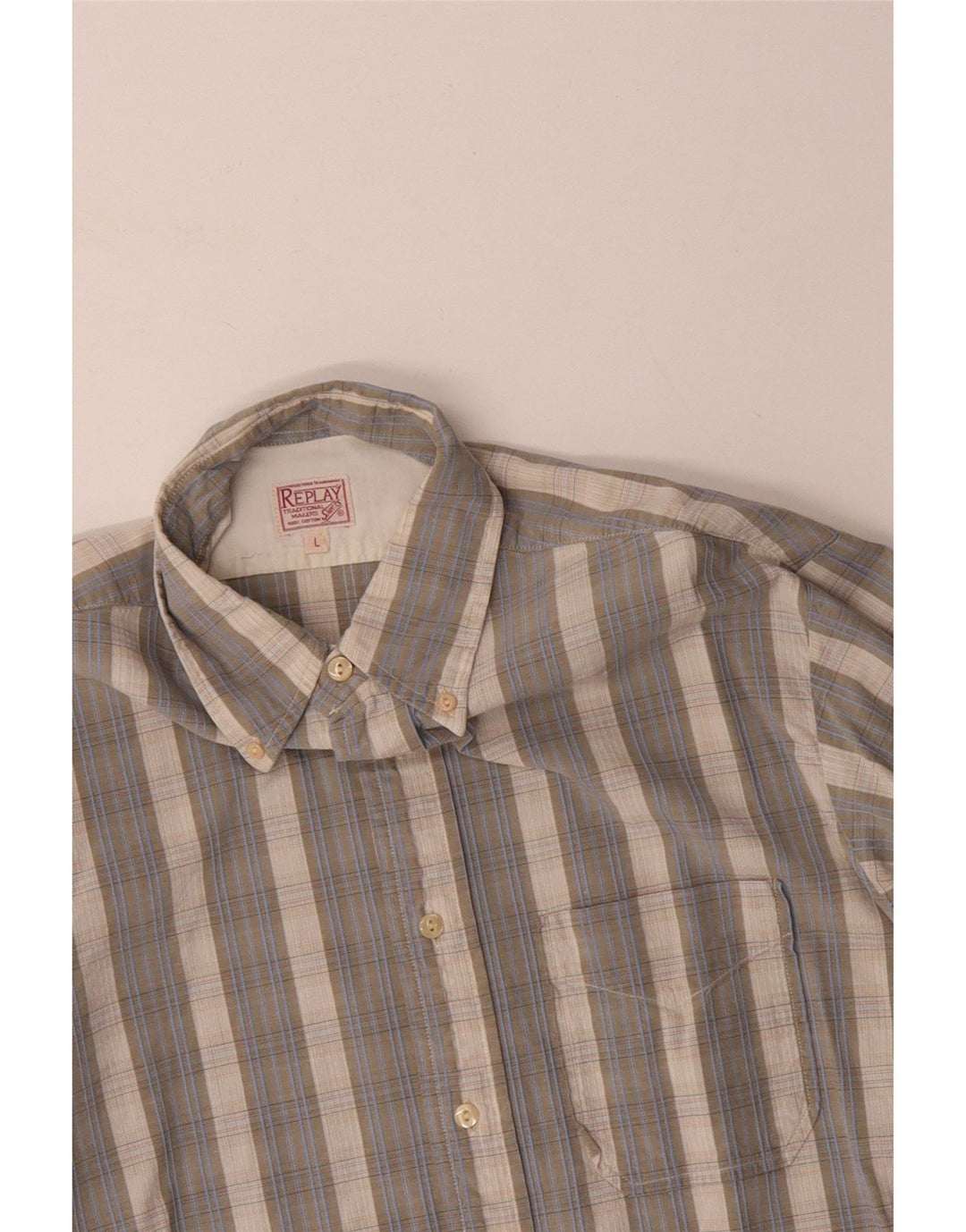 REPLAY Mens Shirt Large Grey Check Cotton