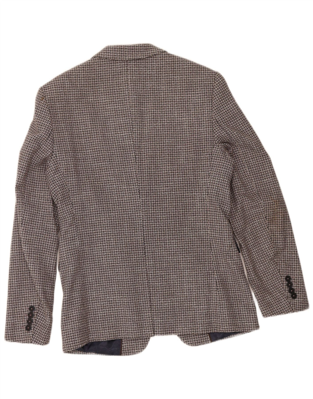 Zara Mens 2 Button Blazer Jacket EU 46 Small Brown Geometric Cotton