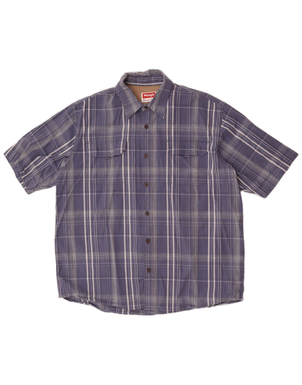 Wrangler Mens Short Sleeve Regular Fit Shirt XL Blue Plaid Cotton