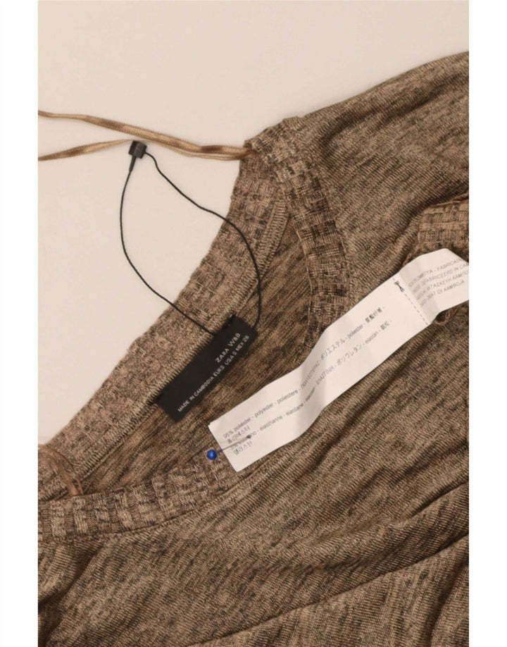 Zara Womens Top Long Sleeve UK 10 Small Beige Flecked Polyester