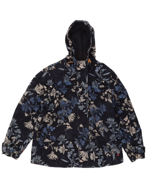Joules Womens Hooded Rain Jacket UK 16 Large Navy Blue Floral Cotton