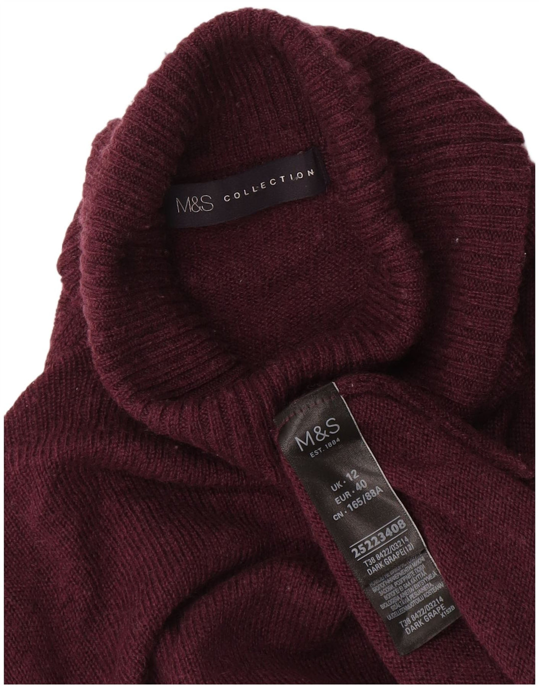 Marks & Spencer Womens Roll Neck Jumper Sweater UK 12 Medium Burgundy Wool