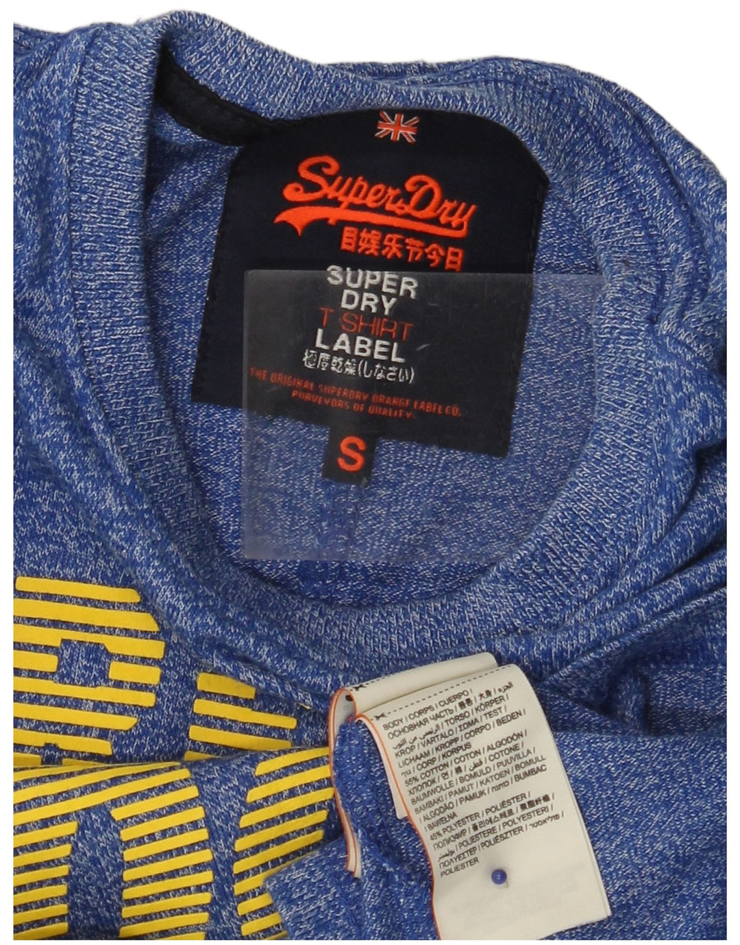 SUPERDRY Mens Real Graphic T-Shirt Top Small Blue Flecked Cotton
