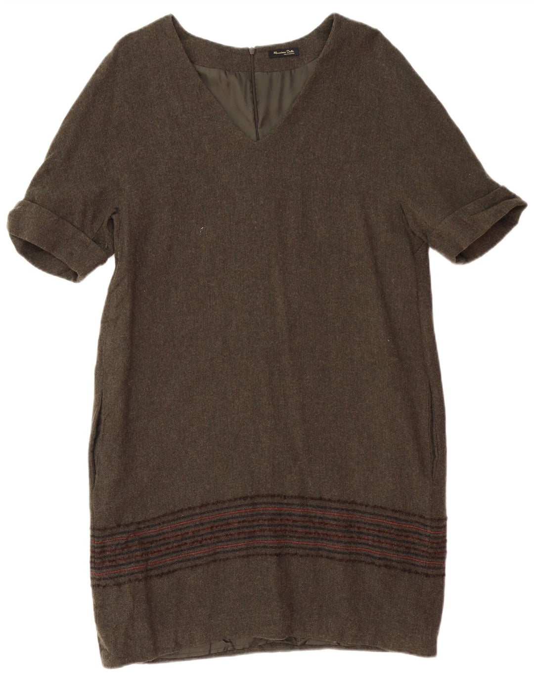 MASSIMO DUTTI Womens Shift Dress UK 14 Large Khaki Striped Wool
