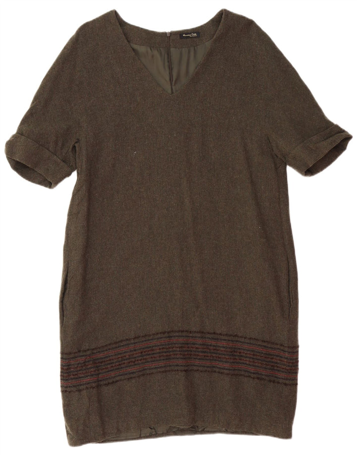 MASSIMO DUTTI Womens Shift Dress UK 14 Large Khaki Striped Wool