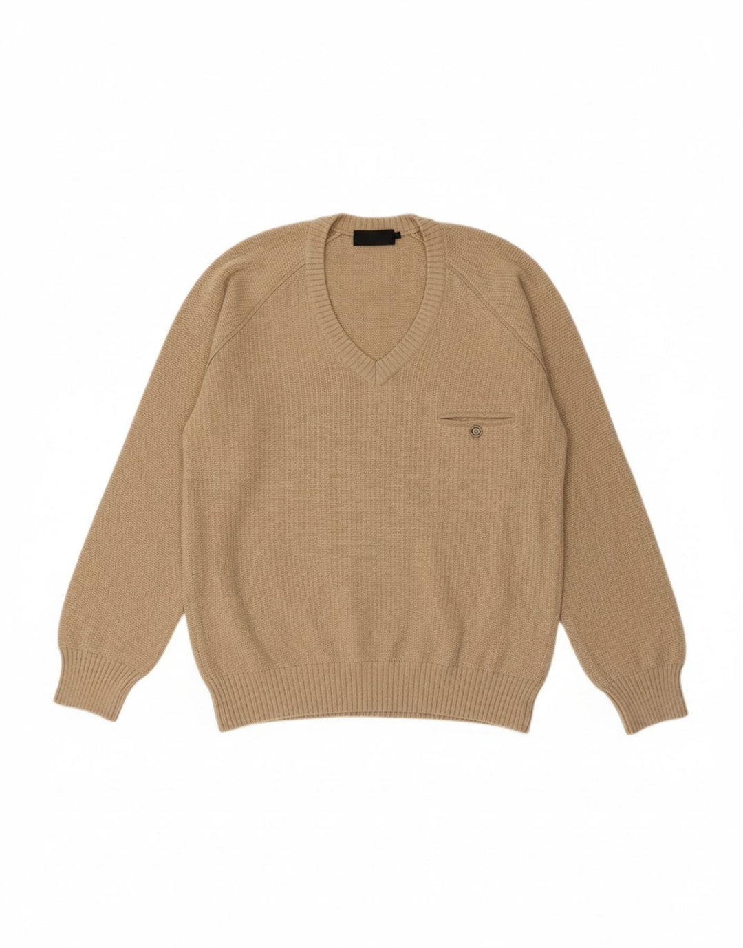 BENELLI Mens V-Neck Jumper Sweater Medium Beige Wool