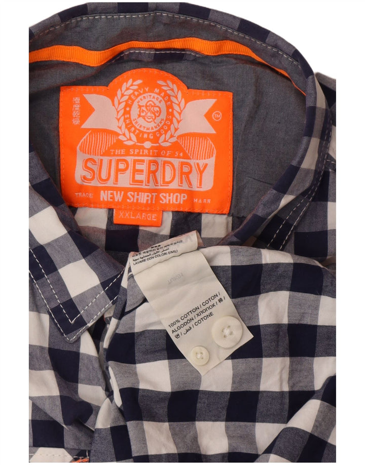 Superdry Mens Shirt 2XL Navy Blue Gingham Cotton