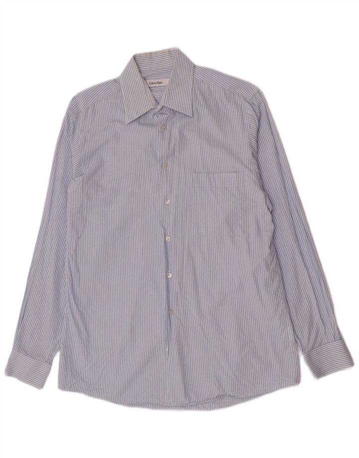 Calvin Klein Mens Shirt Size 15 1/2 Medium Blue Striped Cotton