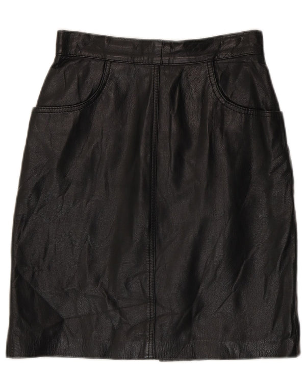 Vintage Womens High Waist Leather Skirt IT 42 Medium W24 Black