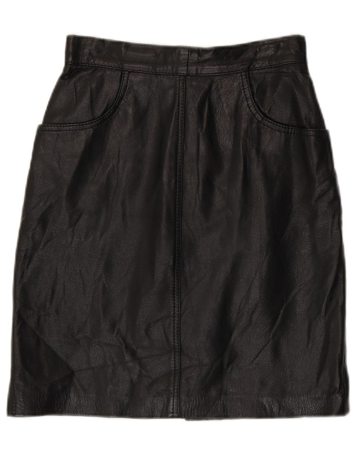 Vintage Womens High Waist Leather Skirt IT 42 Medium W24 Black