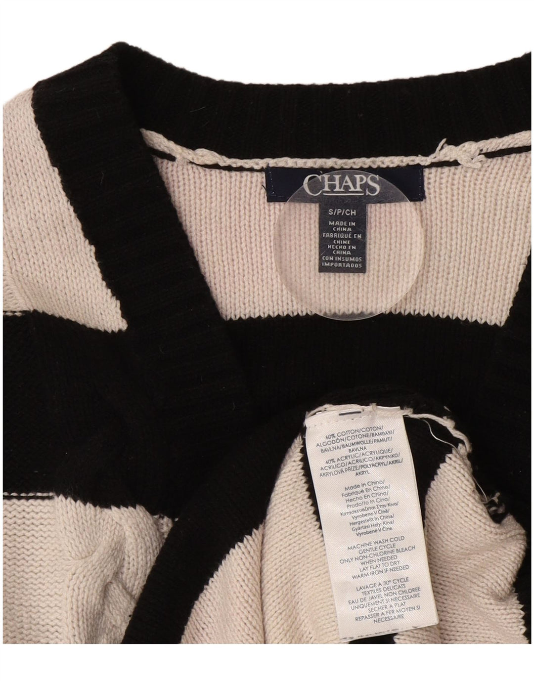 CHAPS Womens Oversized V-Neck Jumper Sweater UK 10 Small Black Striped