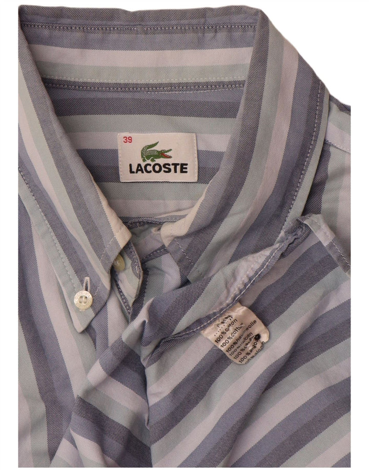 Lacoste Mens Shirt Size 39 Medium Blue Striped Cotton