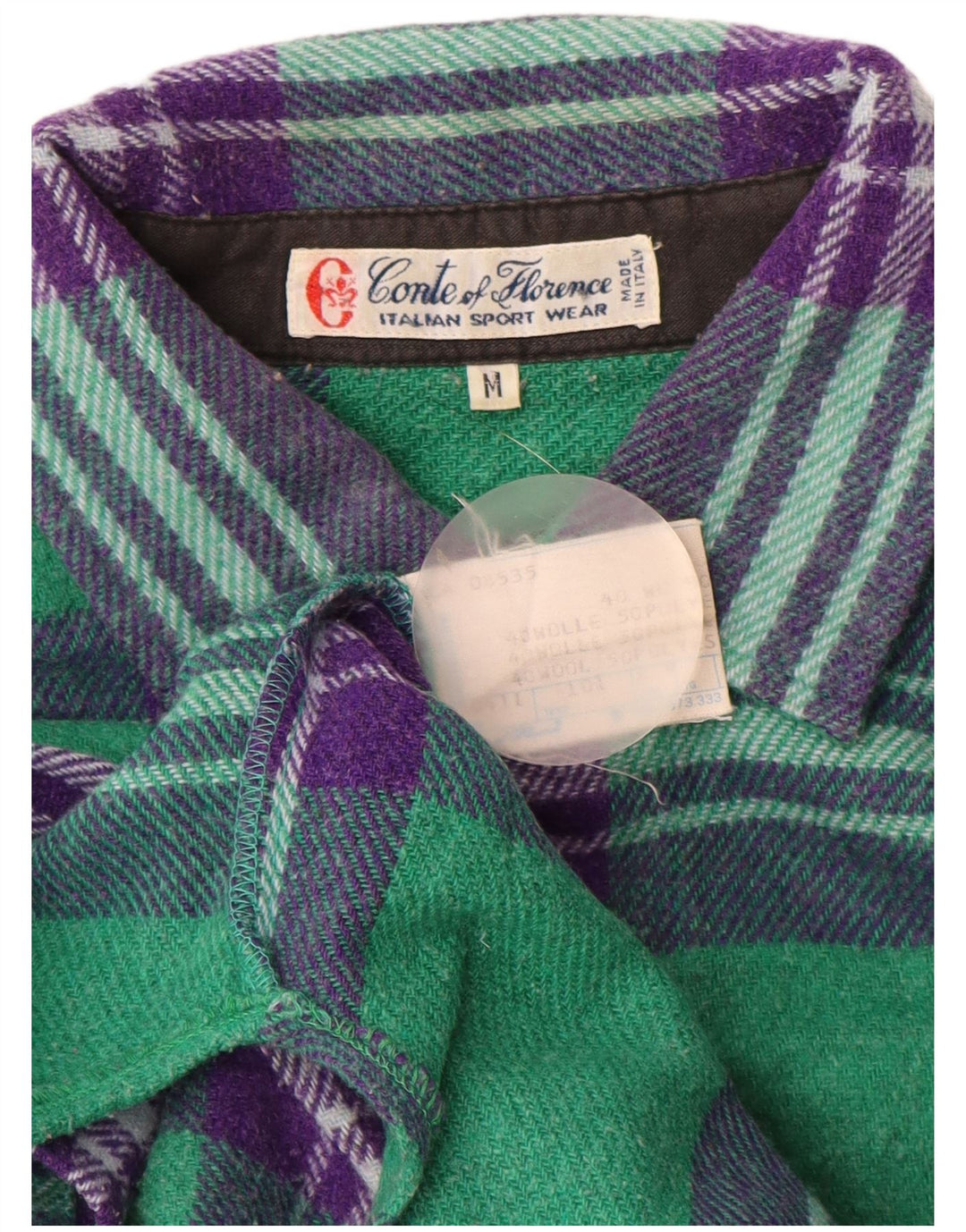 CONTE OF FLORENCE Mens Flannel Shirt Medium Green Check Wool