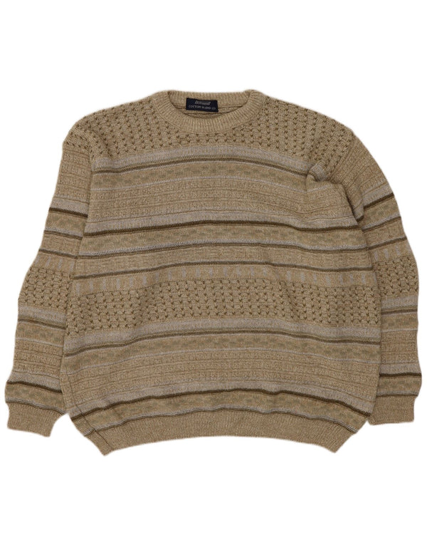 St. Bernard Mens Crew Neck Jumper Sweater XL Green Striped Acrylic