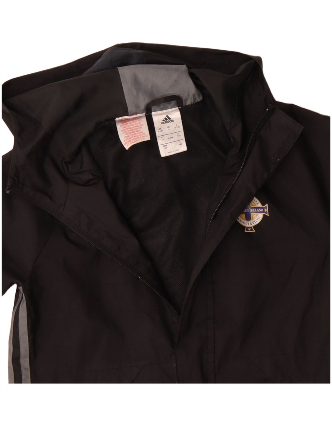 Adidas Boys Graphic Hooded Windbreaker Jacket 9-10 Years Black Polyester