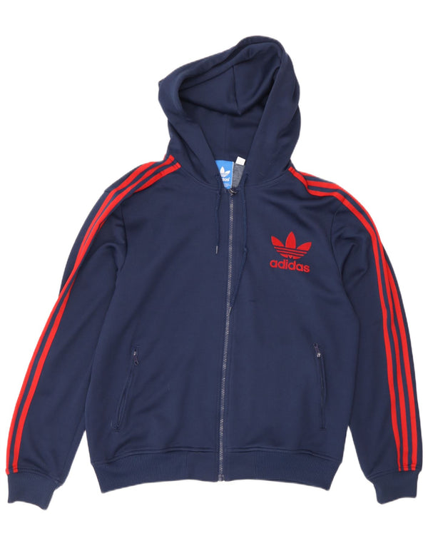 Adidas Mens Graphic Zip Hoodie Sweater Medium Navy Blue Polyester