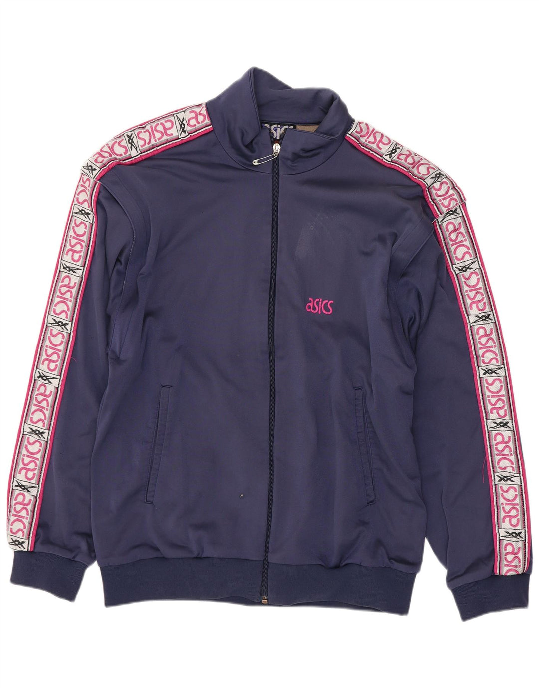 Asics Mens Graphic Tracksuit Top Jacket Large Navy Blue Colourblock