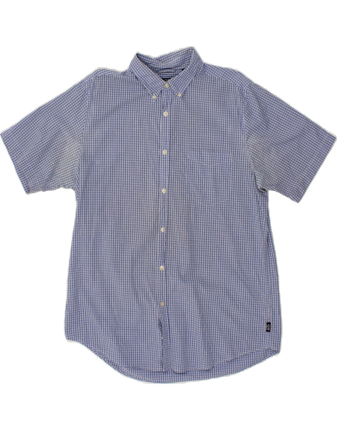 CHAPS Mens Short Sleeve Shirt Medium Blue Check Cotton Vintage Chaps and Second-Hand Chaps from Messina Hembry 