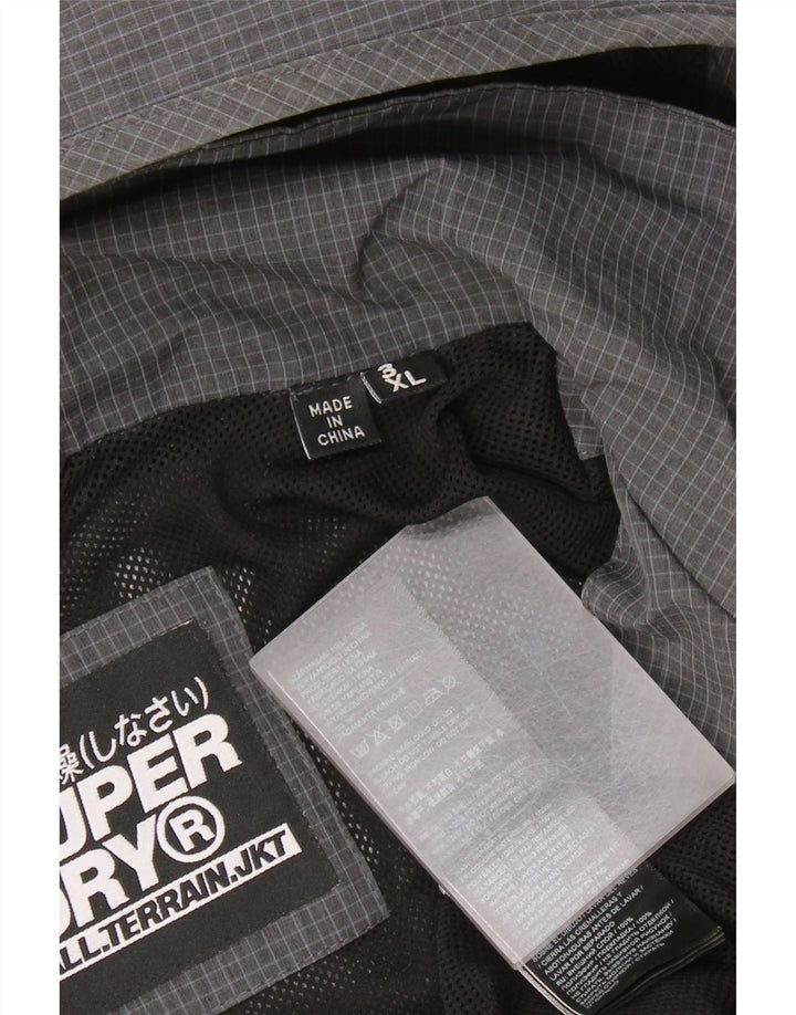 Superdry Mens Graphic Hooded Rain Jacket UK 46 3XL Grey Check Polyester