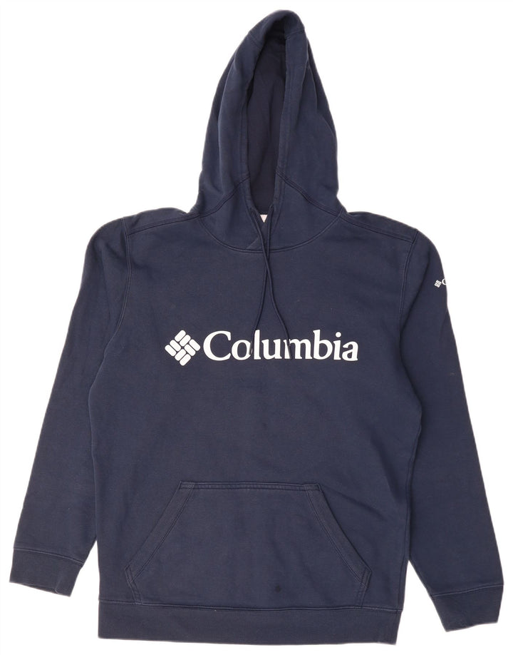 COLUMBIA Mens Graphic Hoodie Jumper Medium Navy Blue Cotton