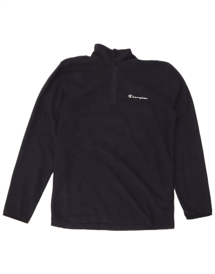 Champion Mens Zip Neck Fleece Jumper Large Navy Blue Polyester