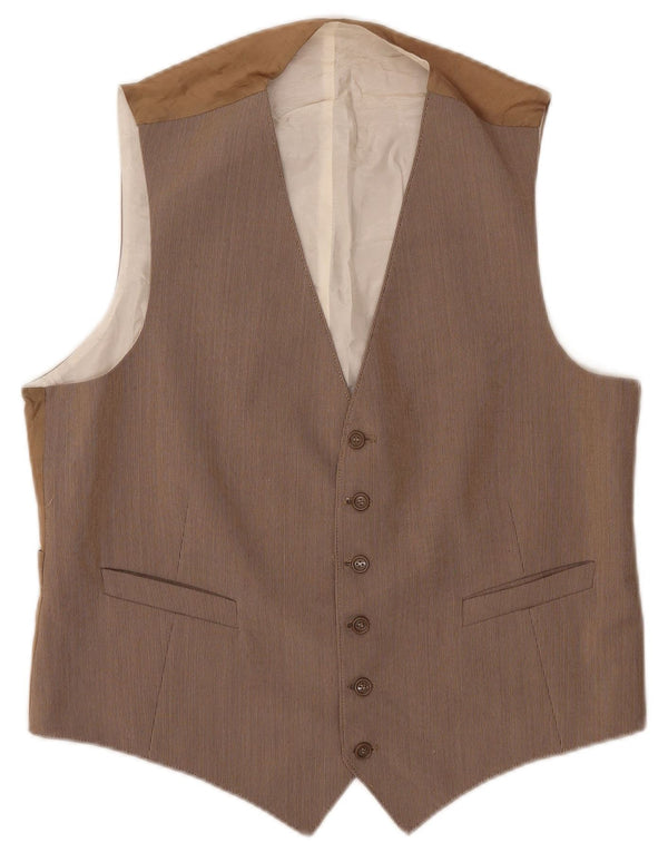 Vintage Mens Waistcoat IT 52 Large Brown Pinstripe