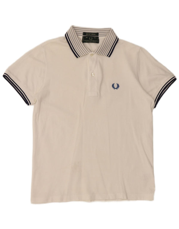 FRED PERRY Mens Special Edition Polo Shirt Small White Cotton