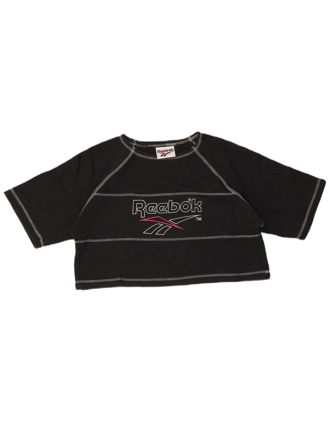 REEBOK Womens Crop Graphic T-Shirt Top UK 14 Medium Black Cotton
