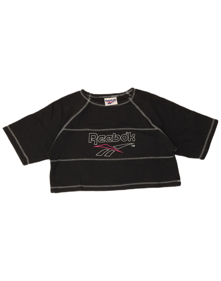 REEBOK Womens Crop Graphic T-Shirt Top UK 14 Medium Black Cotton