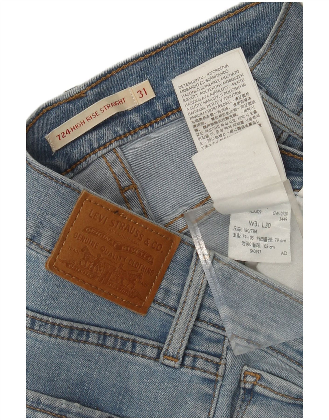 LEVI'S Womens 724 High Rise Straight Jeans W31 L30 Blue Cotton