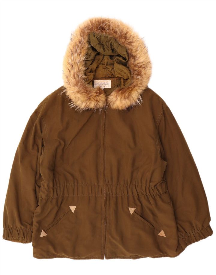 Byblos Womens Hooded Oversized Parka Jacket IT 44 Medium Khaki Polyester