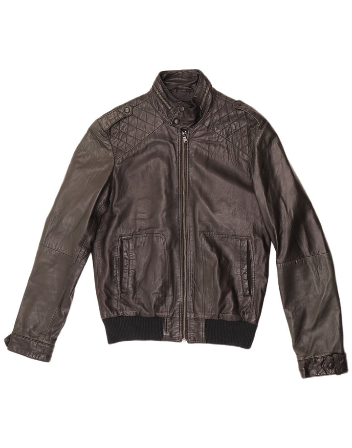 ZARA Mens Leather Jacket UK 38 Medium Black Leather