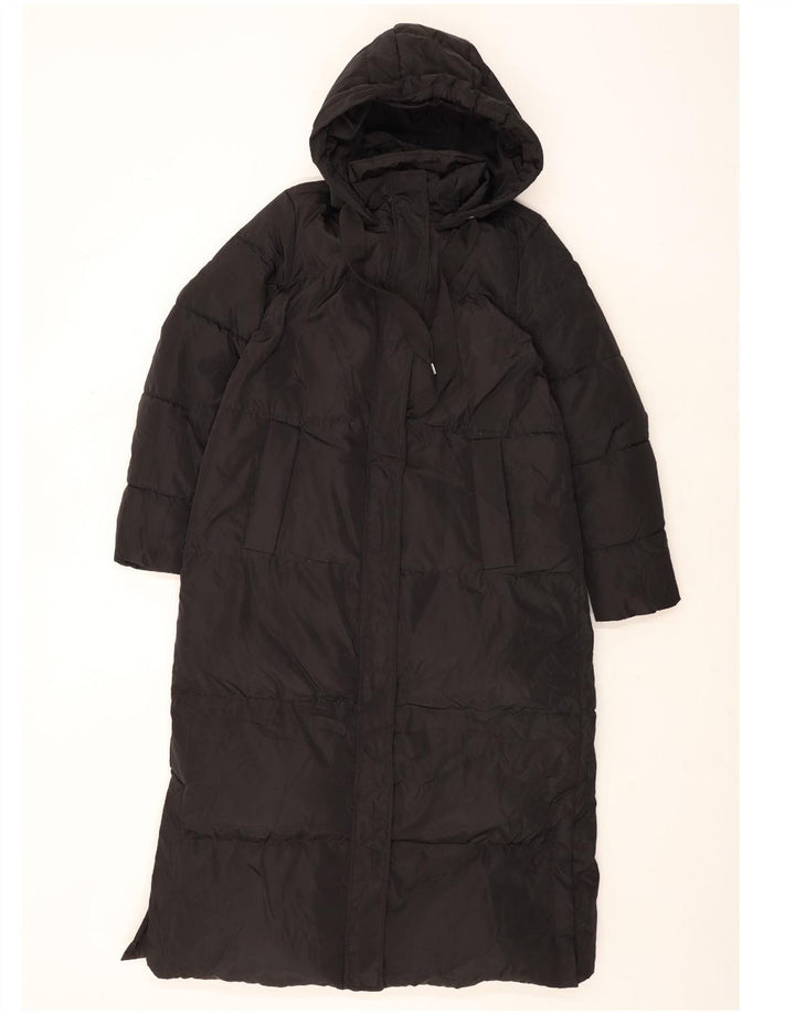 Zara Womens Hooded Oversized Padded Coat UK 14 Medium Black Polyester