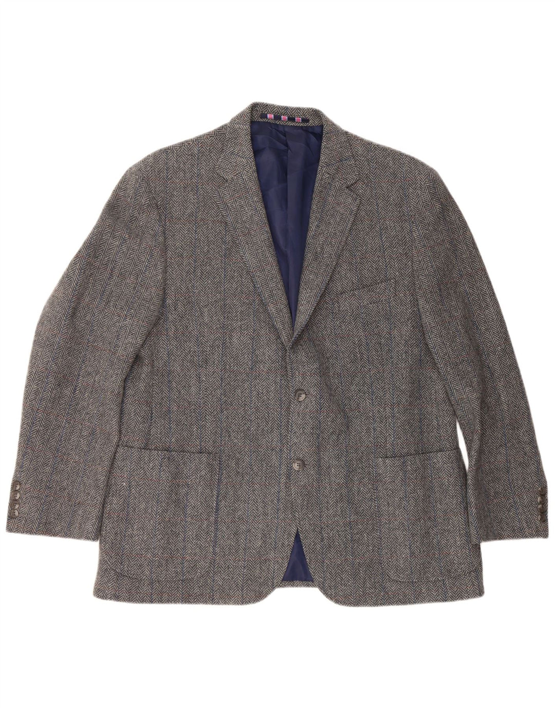 Marks & Spencer Mens 2 Button Blazer Jacket UK 46 XL Grey Herringbone Wool