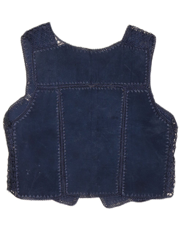 Vintage Womens Suede Waistcoat UK 14 Medium Navy Blue
