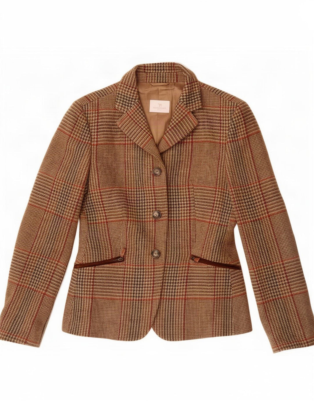 Norton Wilson Womens 3 Button Blazer Jacket IT 44 Medium Brown Plaid