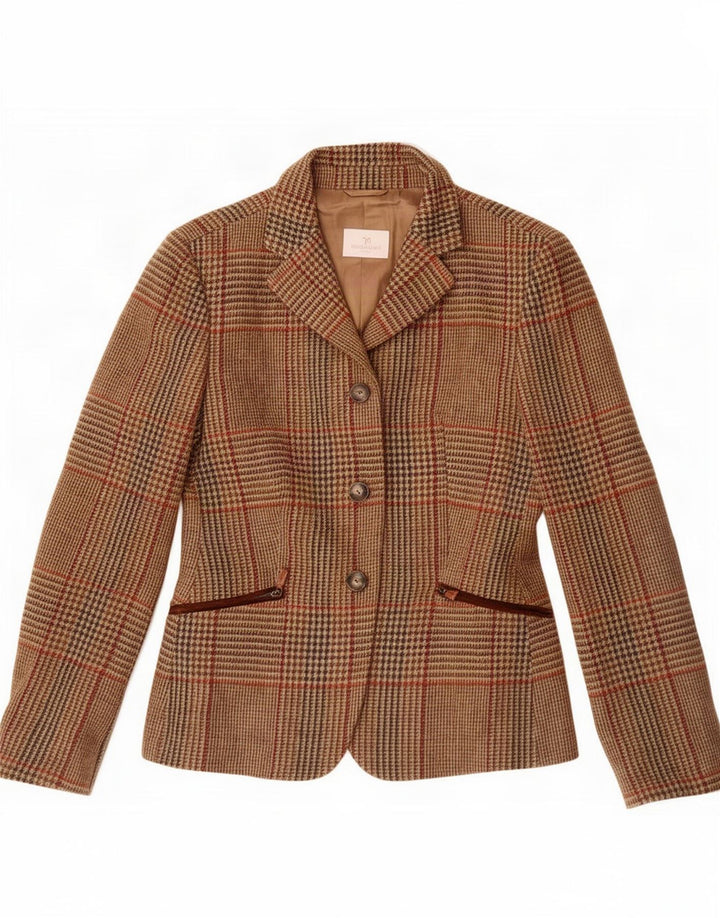 Norton Wilson Womens 3 Button Blazer Jacket IT 44 Medium Brown Plaid