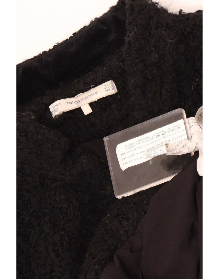 Zara Womens Teddy Open Overcoat UK 14 Medium Black Acrylic