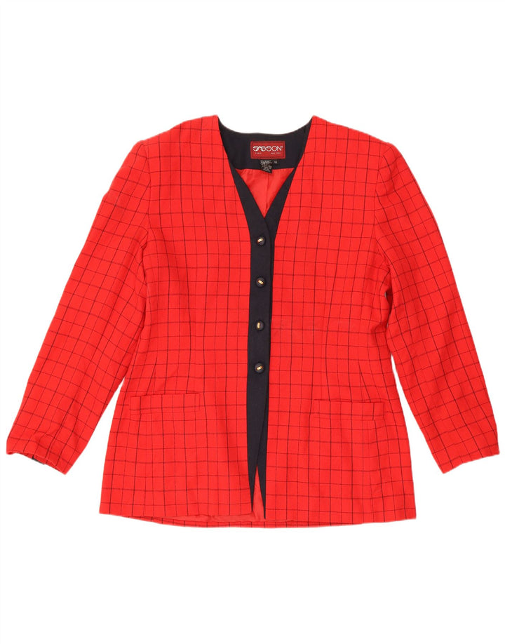 Vintage Womens 4 Button Blazer Jacket US 12 Large Red Check Polyester