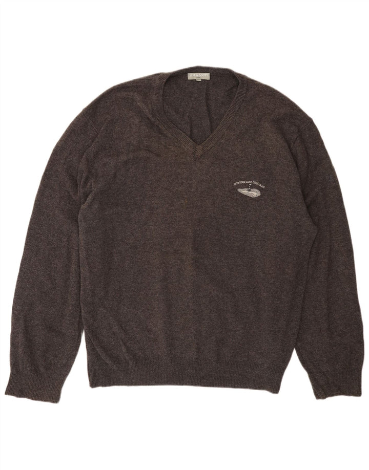 Lyle & Scott Mens V-Neck Jumper Sweater 2XL Grey New Wool
