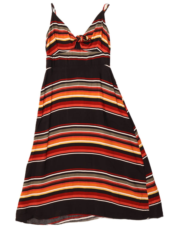 WAREHOUSE Womens Front Tie Sundress UK 10 Small Black Striped Viscose