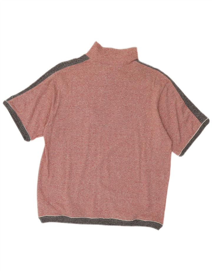 Asics Mens Short Sleeve Zip Neck Jumper Sweater Medium Pink Colourblock