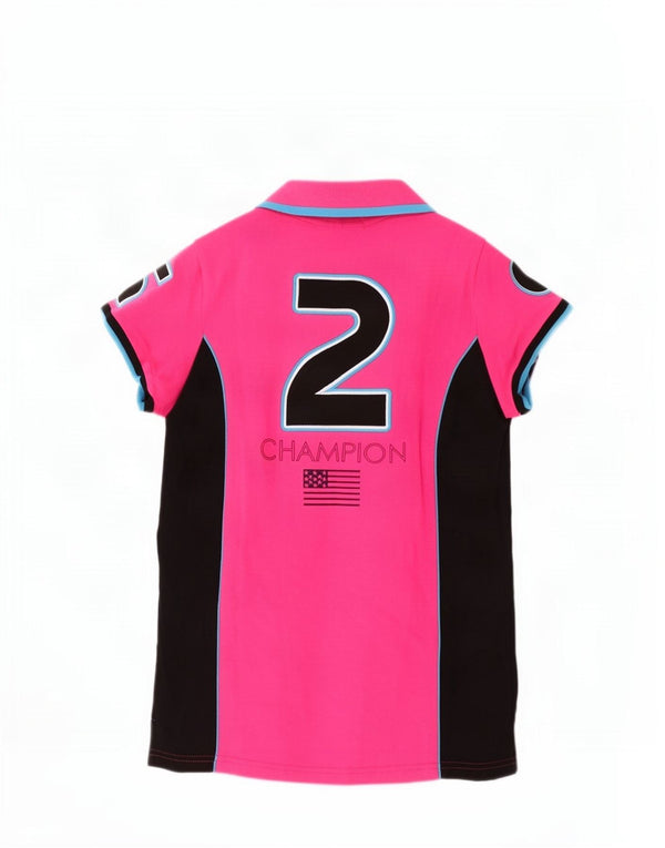 U.S. Polo Assn. Womens Graphic Shirt UK 14 Large Pink Colourblock