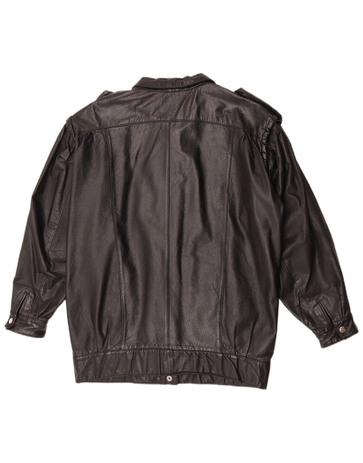 Vintage Womens Military Leather Jacket UK 12 Medium Black Leather