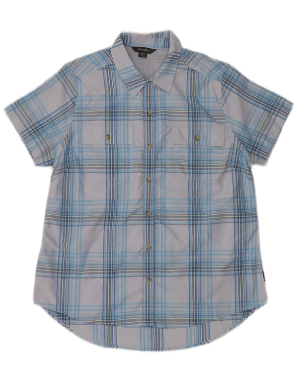 EDDIE BAUER Womens Short Sleeve Shirt UK 14 Medium Blue Check Polyester