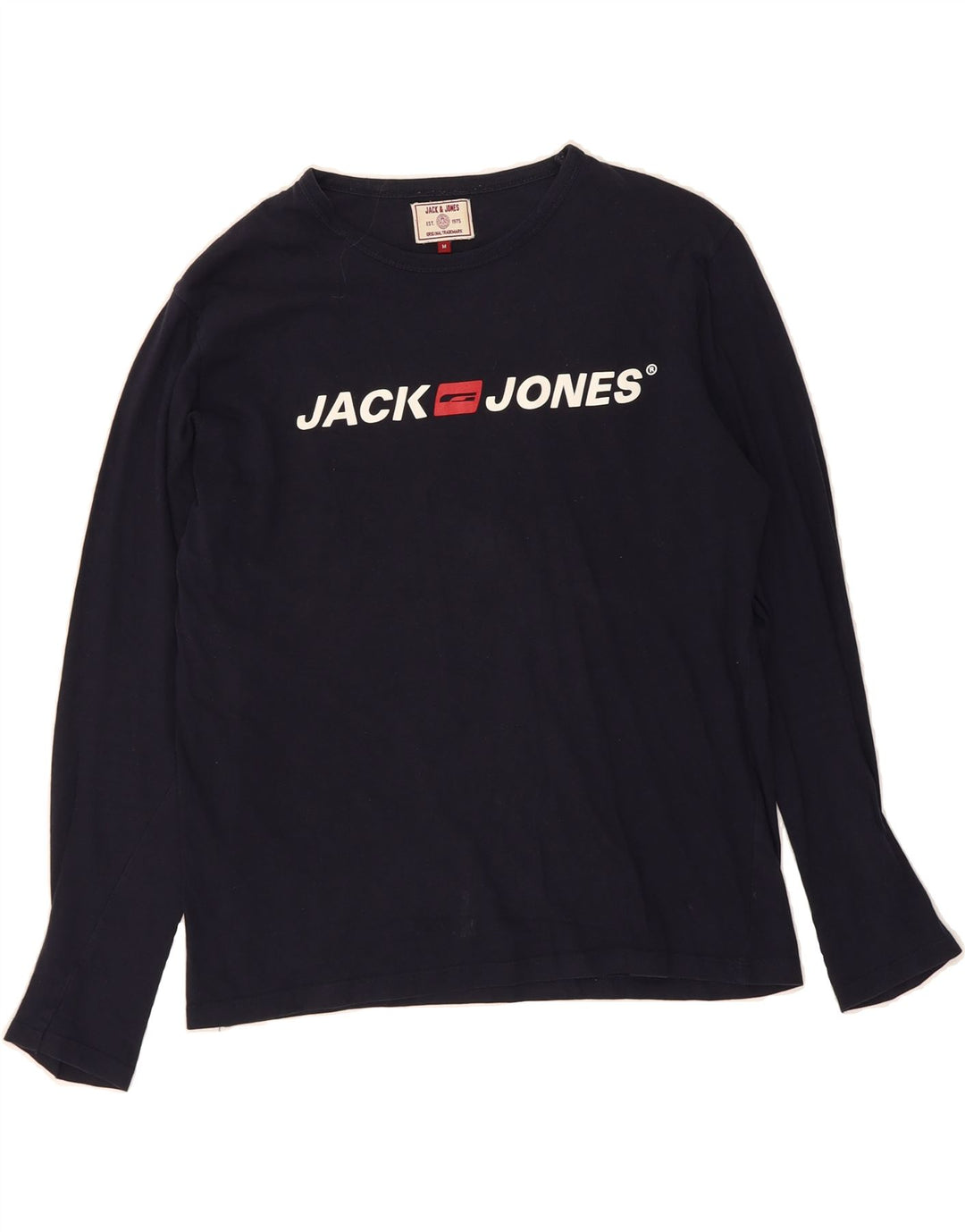 JACK & JONES Mens Graphic Top Long Sleeve Medium Navy Blue Cotton Vintage Jack & Jones and Second-Hand Jack & Jones from Messina Hembry 