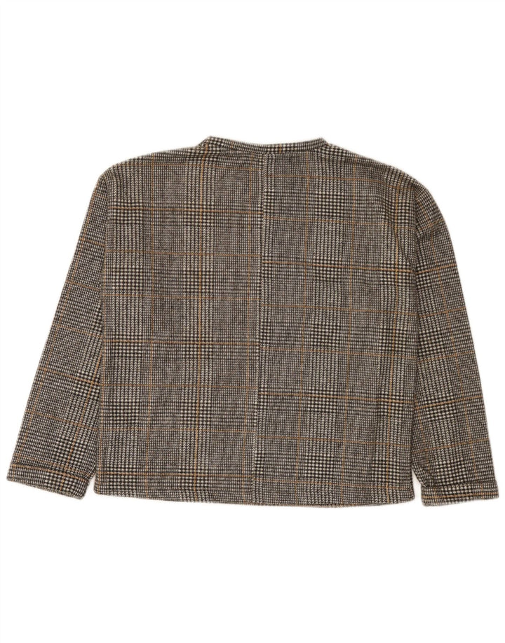 Zara Girls Sweatshirt Jumper 11-12 Years Grey Plaid Polyester