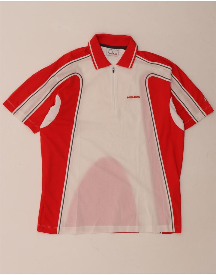 HEAD Mens Polo Shirt IT 52 Large Red Colourblock Polyester