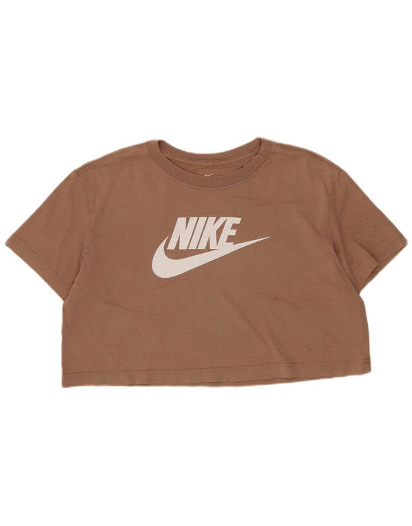 Nike Womens Crop Graphic T-Shirt Top UK 14 Medium Beige Cotton