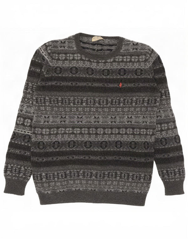 Marlboro Classics Mens Crew Neck Jumper Sweater 2XL Grey Fair Isle Wool